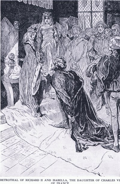 Verlobung von Richard II. und Isabella, der Tochter von Karl VI. von Frankreich, aus Cassells Geschichte des britischen Volkes veröffentlicht von der Waverley Book Company Limited, ca. 1940 von Claude Shepperson